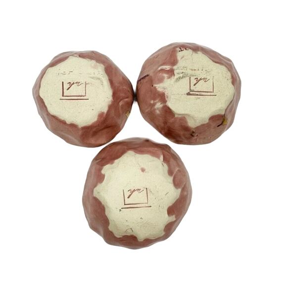 Pinch Bowls Condiment Trinket Dishes Signed "YN" Pottery Mini Set of 3 Pink Gold - Picture 3 of 4